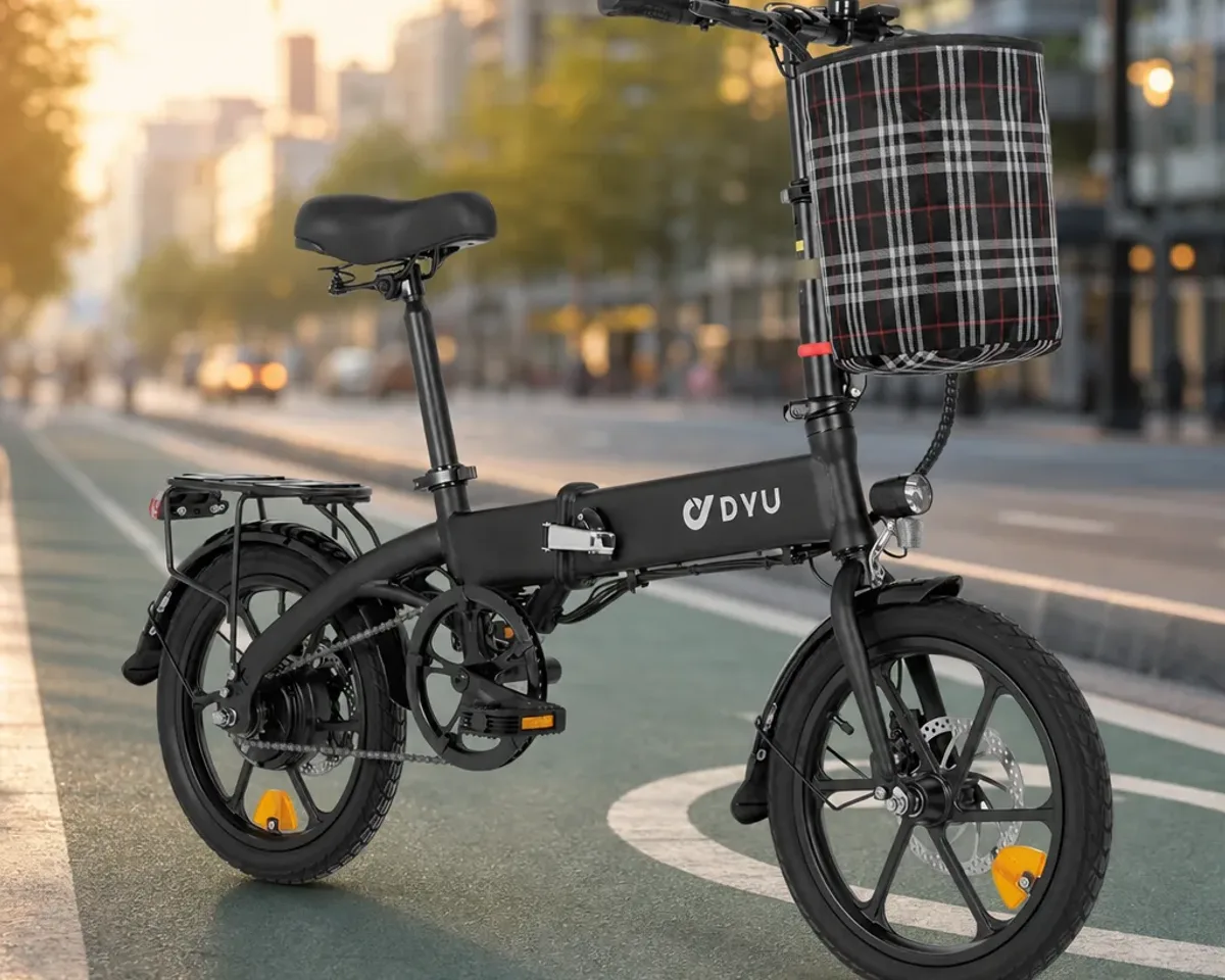 Vélo électrique pliant en cours d'assemblage sur un sol clair