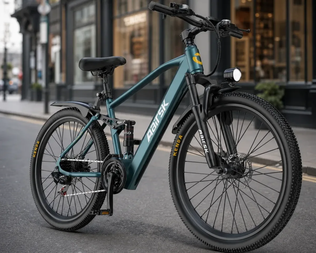 Pièces détachées de vélo électrique sur un établi avec des outils