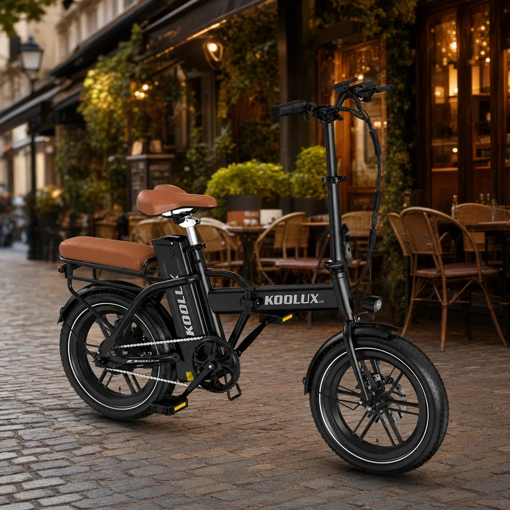 KOOLUX X10 plié à côté d'un cycliste en ville