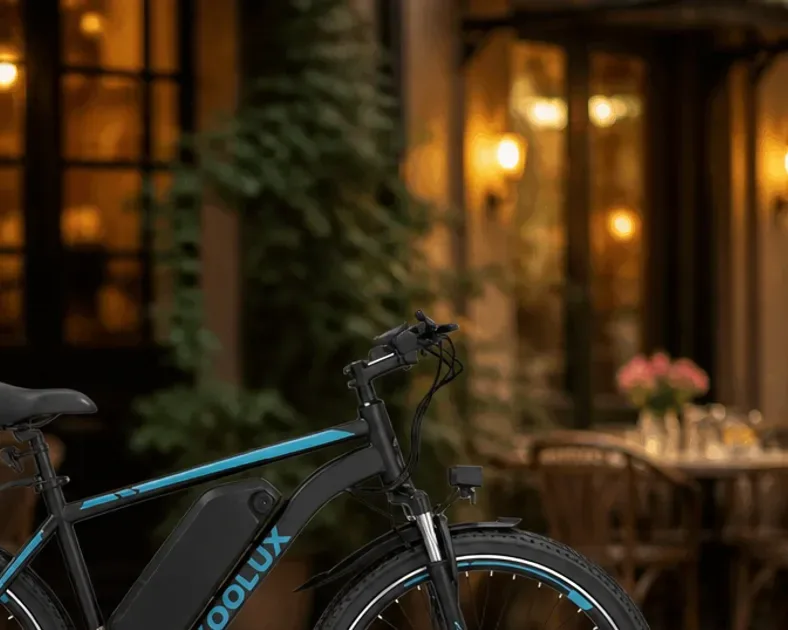 Koolux X15 fat bike électrique à pneus larges sur un chemin de terre