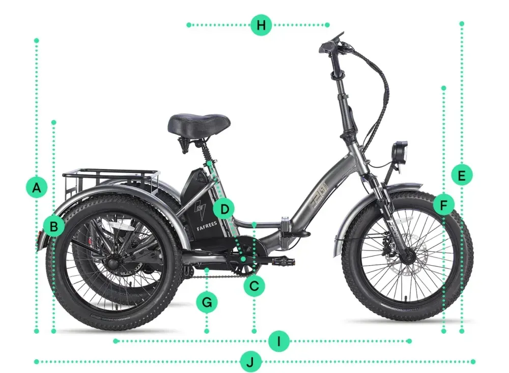 Fafrees F20 Mate, vue latérale complète, cadre en aluminium, panier arrière, pneus tout-terrain.
