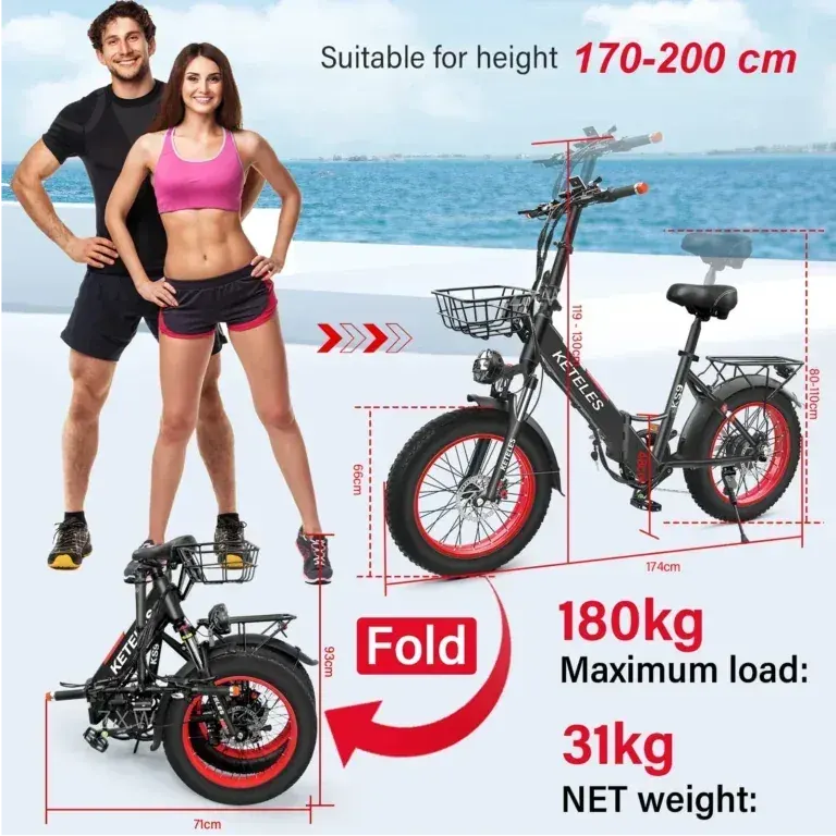 Vélo électrique pliant Keteles KS9 en vue latérale complète, cadre noir, pneus larges.