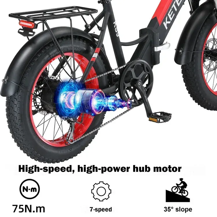 Batterie amovible 48V 17,5Ah insérée sur le cadre du Keteles KS9, avec câble.