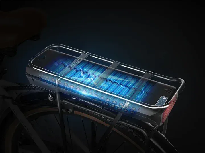 Écran LCD central de 3,5 pouces du Samebike RS-A07 affichant vitesse, niveau de batterie et distance.