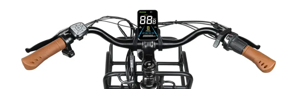Moteur 250W de Samebike RS-A07 intégré à la roue arrière, avec frein à disque mécanique visible.