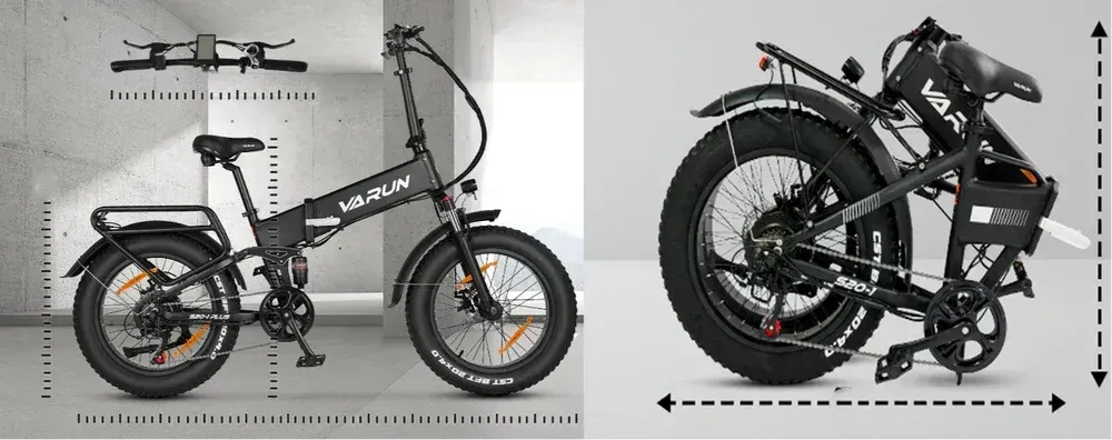Varun S20-1 PLUS vélo électrique pliant, vue latérale complète, cadre aluminium noir