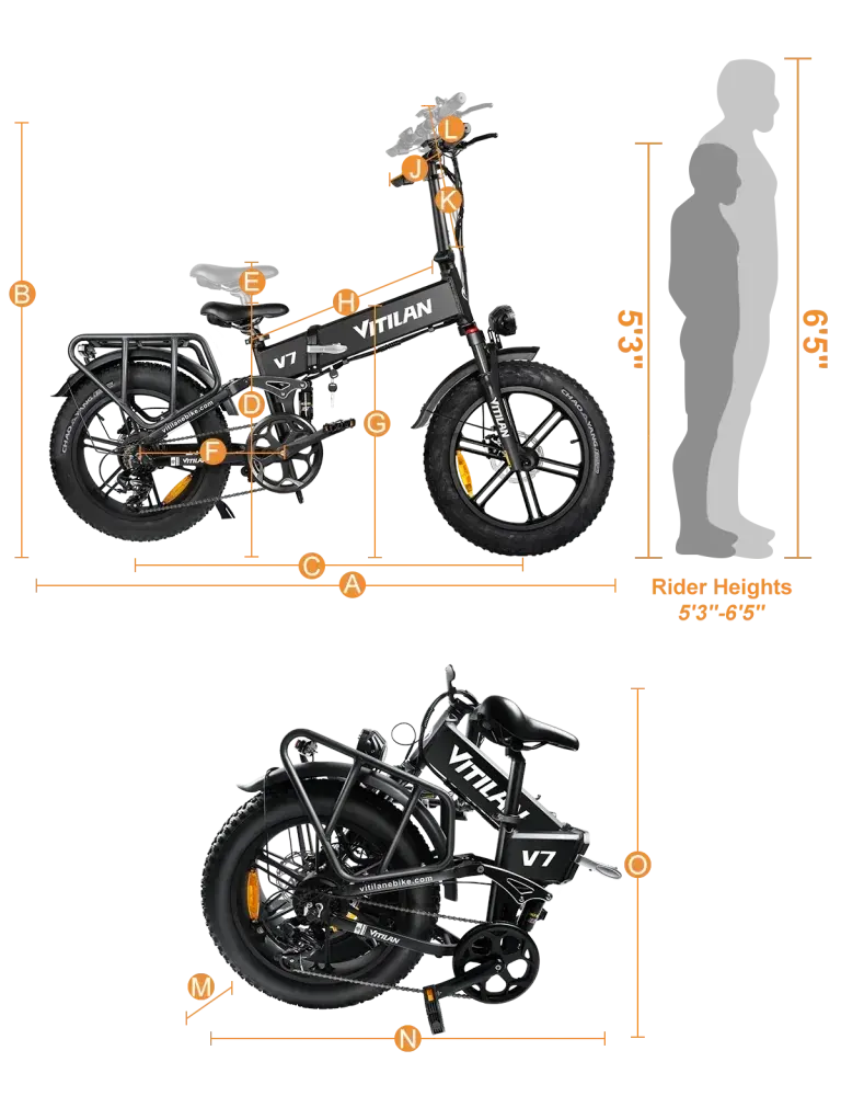 Vitilan V7 plié, vue latérale, cadre robuste et pneus tout-terrain