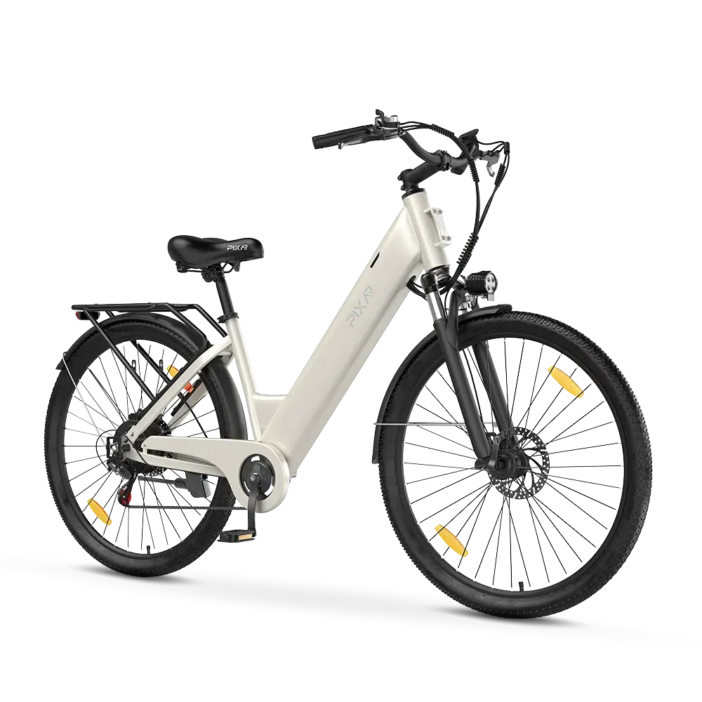 PIXAR C1 couleur sable vu de trois quarts avant, avec son porte-bagages arrière