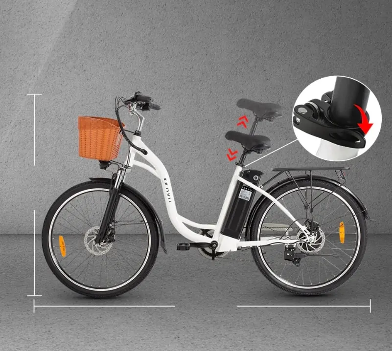 Vélo électrique DYU C6 blanc avec batterie 12,5Ah et cadre acier