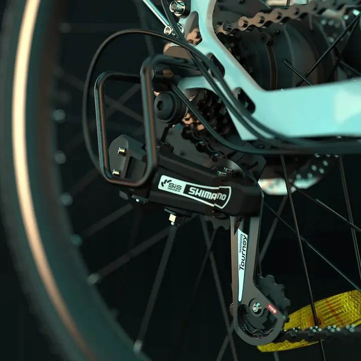 Marque Eskute sur le cadre du vélo électrique C100 Plus