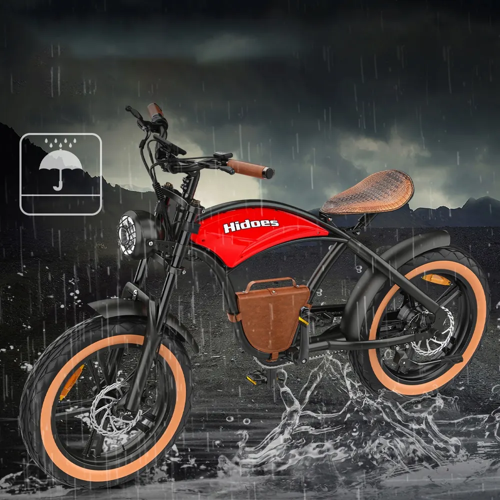 Vélo électrique HIDOES B10 rouge avec pneus larges et suspension avant