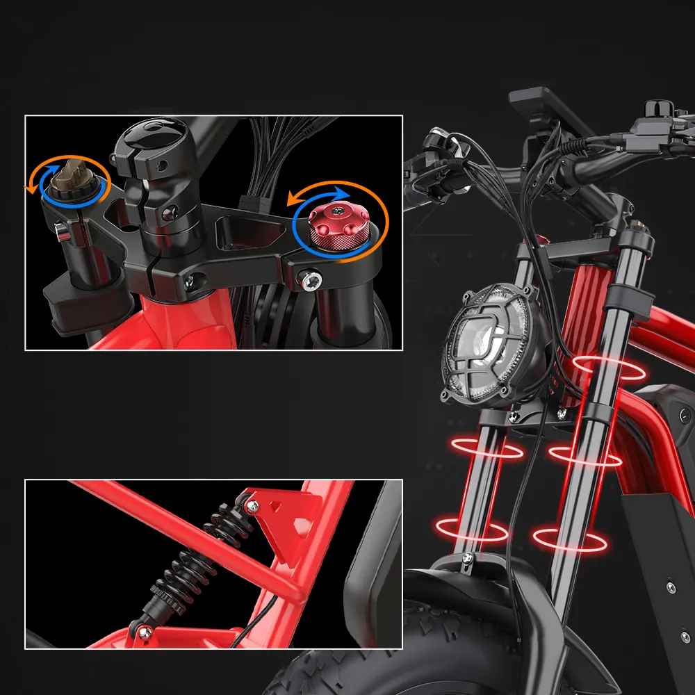 Vélo électrique Hidoes B6 rouge avec moteur 1200 W et batterie 48V 15Ah