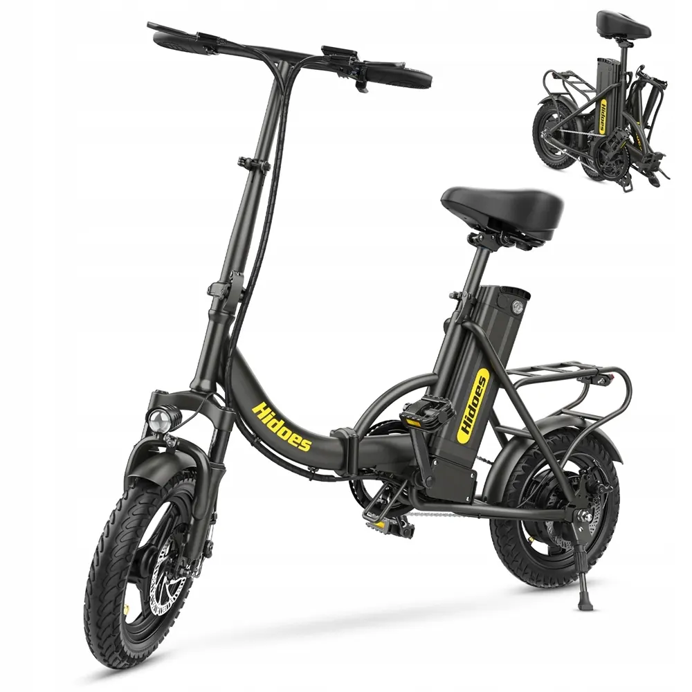 Vélo électrique pliant Hidoes C5 plié et réglé, prêt à l'emploi.