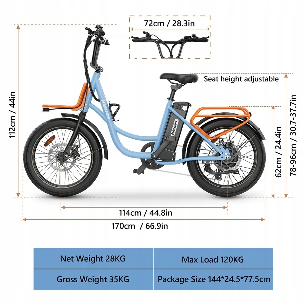 Charge maximale 120 kg supportée par le vélo électrique Hidoes C6