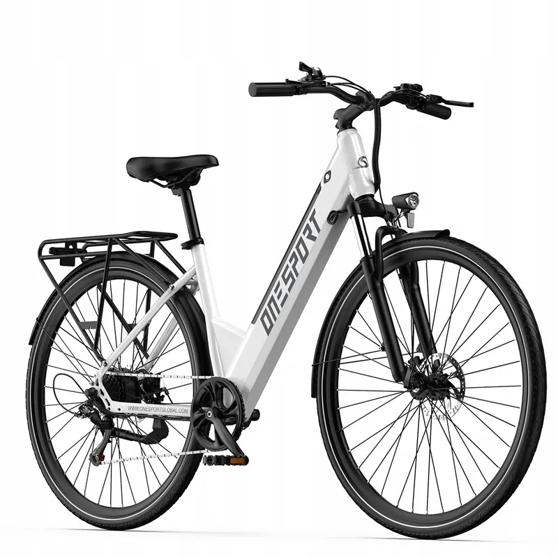 Vélo électrique ONESPORT OT12 blanc avec panier avant
