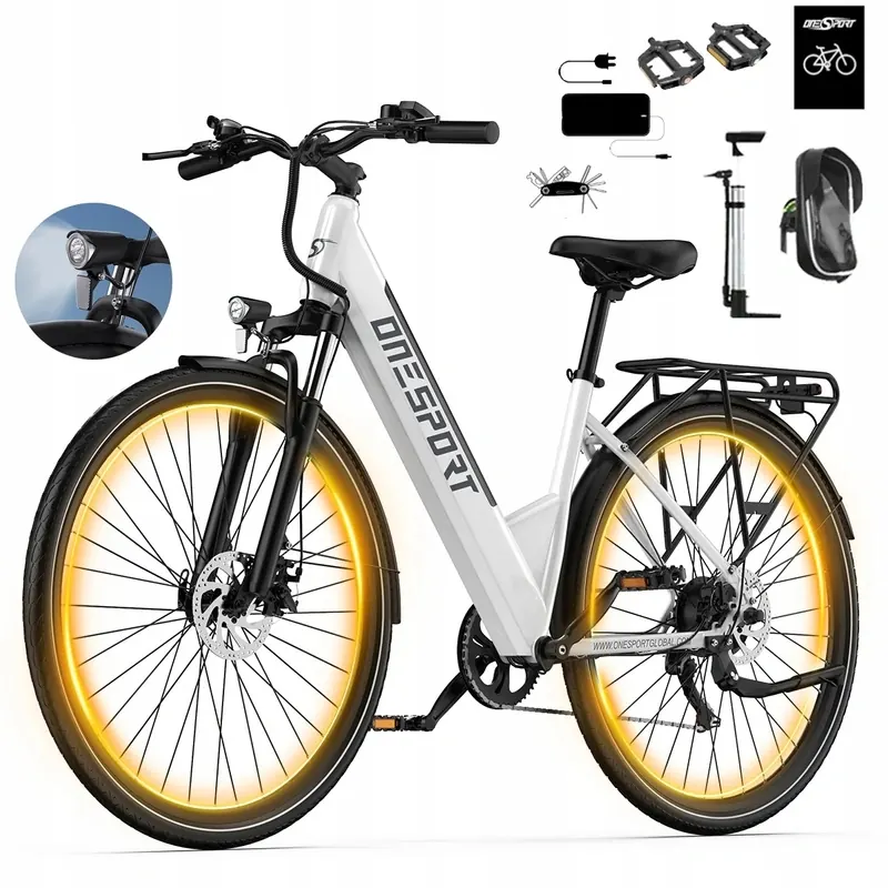 Vélo électrique ONESPORT OT12 blanc partiellement assemblé