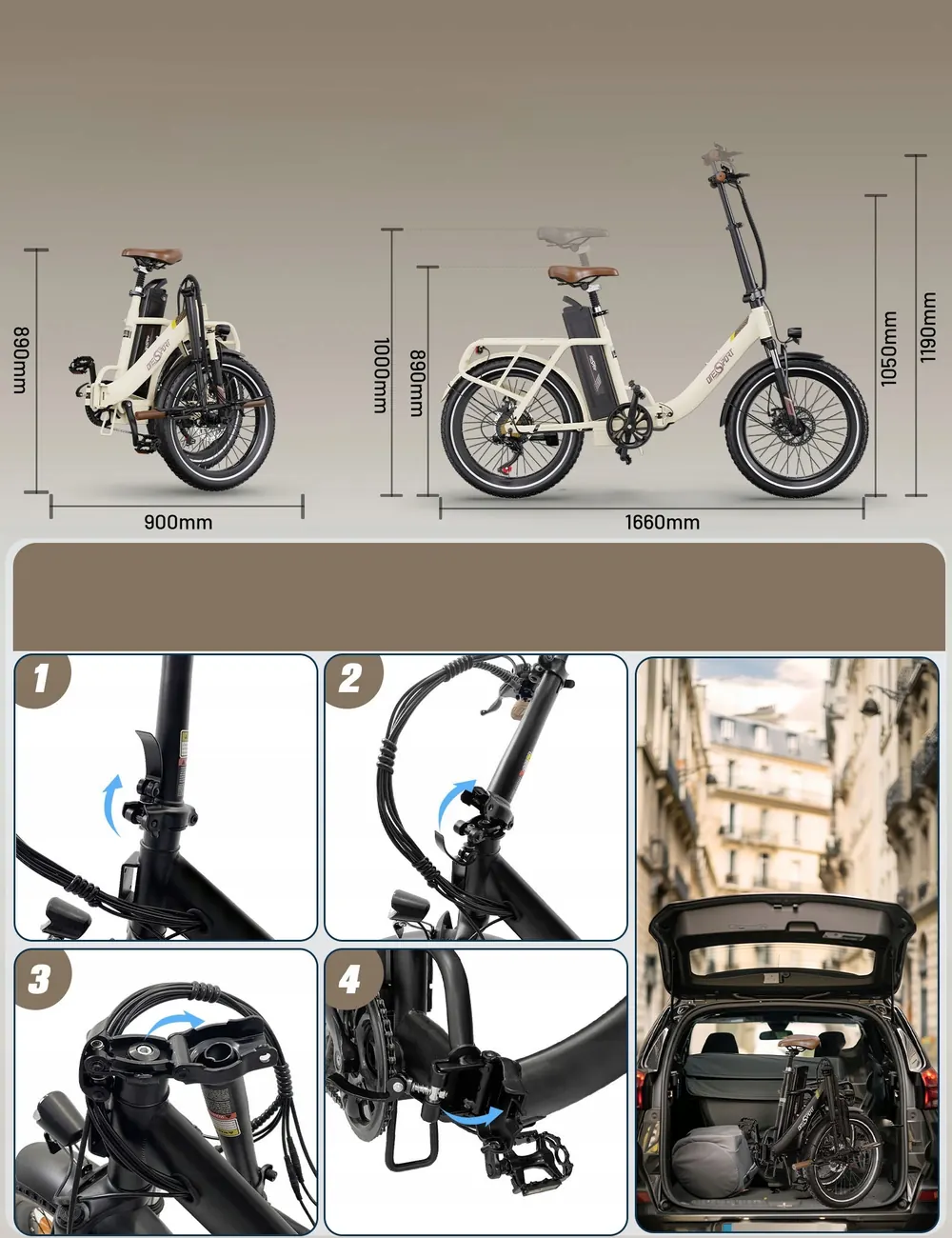 Cadre en acier du vélo électrique pliant ONESPOT OT16-2