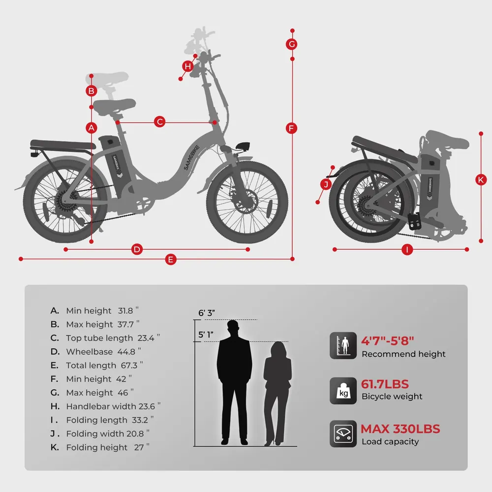 SAMEBIKE CY20 électrique pliant supportant charge maximale de 150 kg