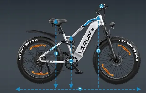 Vélo électrique VARUN adapté aux utilisateurs de 160 à 195 cm